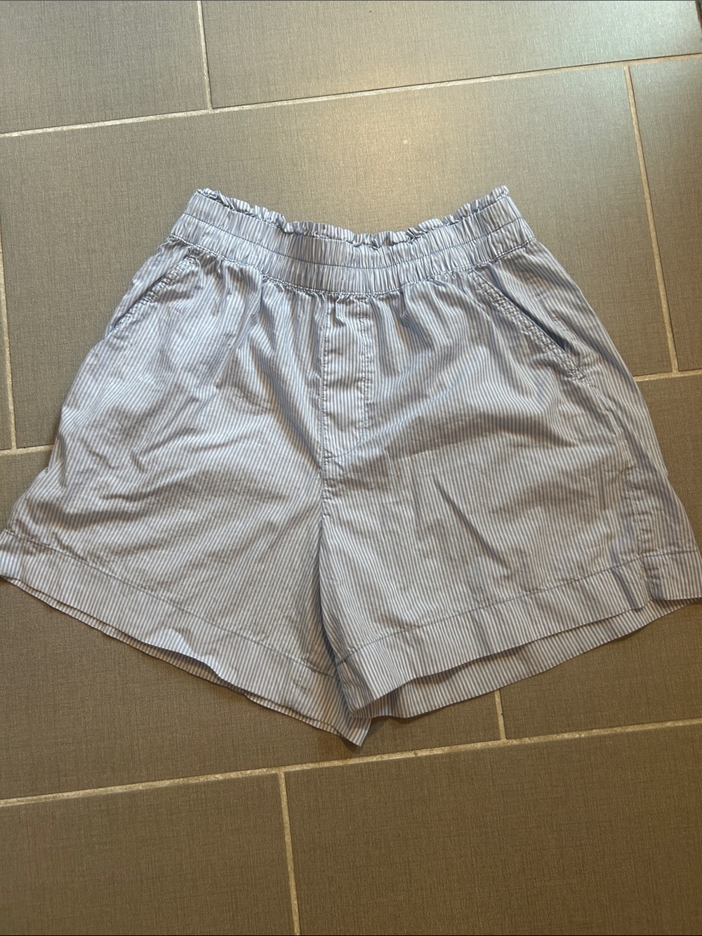 Aerie Light Blue Pinstripe Elastic Waist Shorts